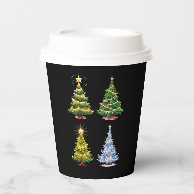 Green Tree Christmas Holiday Winter Paper Cups (Front)