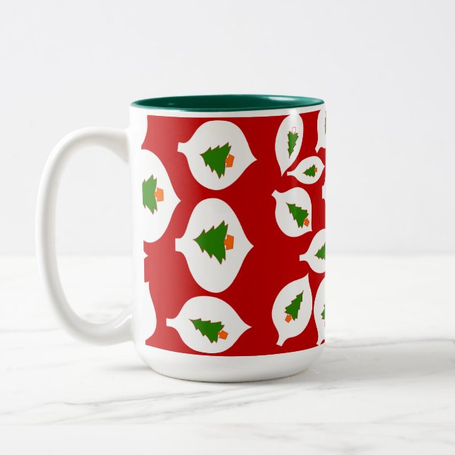 Green Tree Christmas Ornament Red Mug (Left)