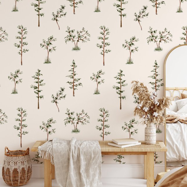 Green Tree Forest Pattern Wallpaper (In situ)