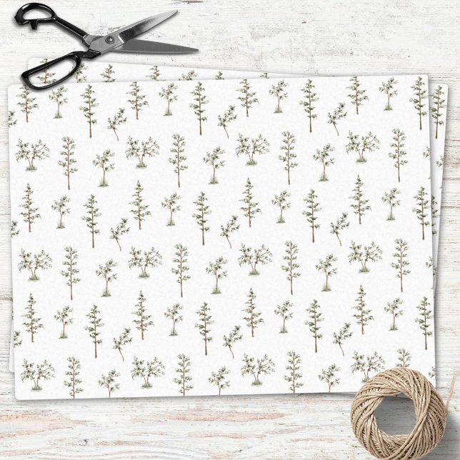 Green Tree Forest Woodland Pattern Tissue Paper (In situ)