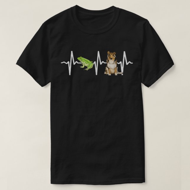 Green Tree Frog Collie Heartbeat Dog Lover  T-Shirt (Design Front)
