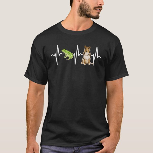 Green Tree Frog Collie Heartbeat Dog T-Shirt (Front)