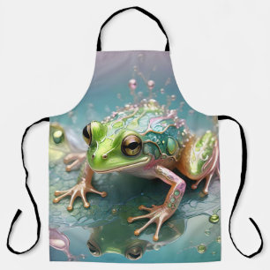 Green Tree Frog Fractal Art, All-Over Print Apron