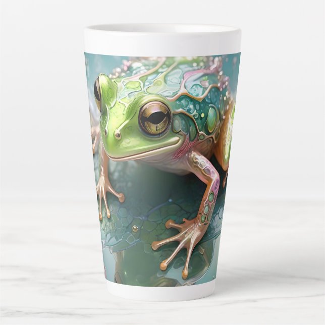 Green Tree Frog Fractal Art Design, Latte Mug (Front)