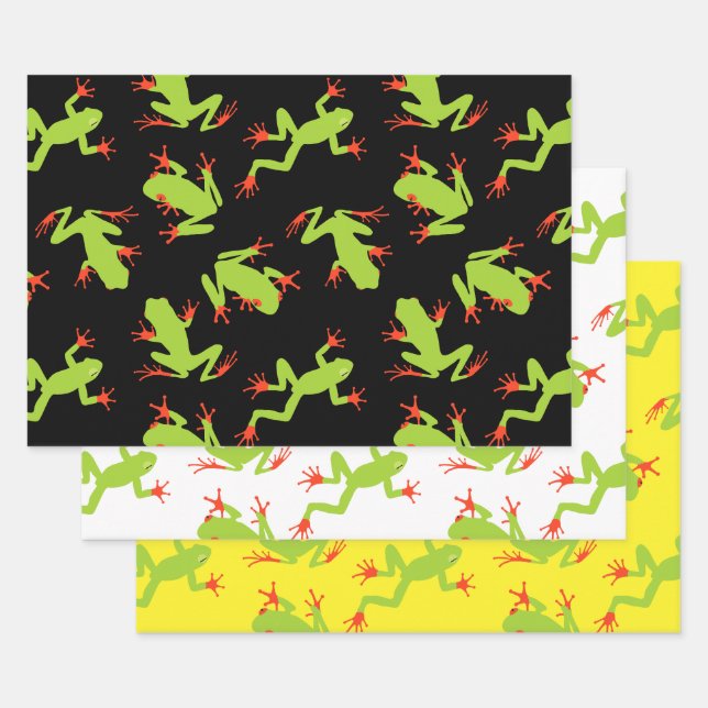 Green Tree Frog Pattern Wrapping Paper Sheet (Set)