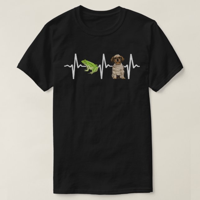 Green Tree Frog Shih Tzu Heartbeat Dog Lover  T-Shirt (Design Front)