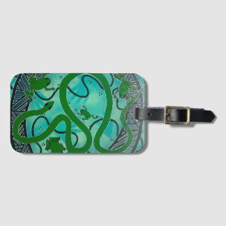 green tree frog/ snake aboriginal luggage tag