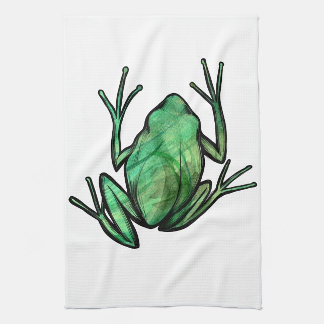 Green Tree Frog Tea Towel (Vertical)