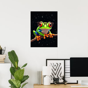 Green tree frog wearing glasses poster