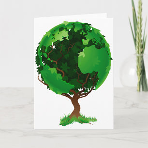 Green Tree Globe Greeting Cards