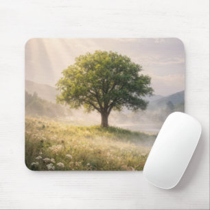 Green Tree in Meadow Mist Mouse Mat