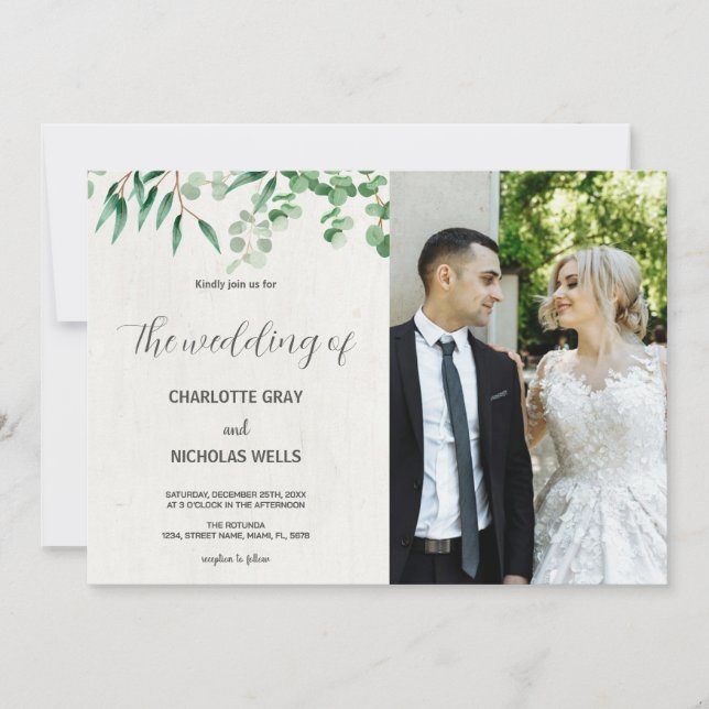 Green tree leaves Wedding Invitations with photo (Front)