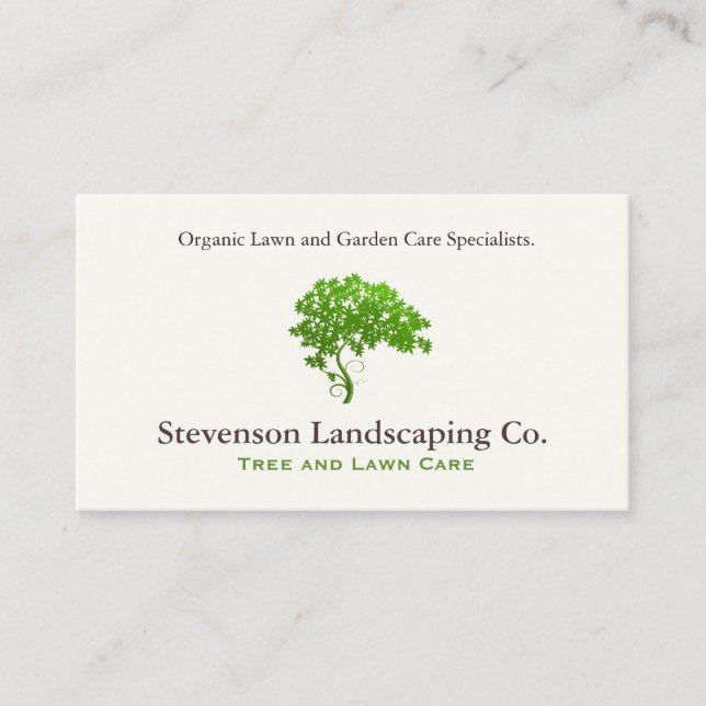 Green Tree Logo  Lawn Care Landscape Designer Business Card (Front)