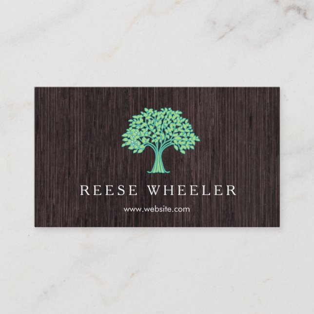Green Tree Logo Wood Nature Business Card (Front)