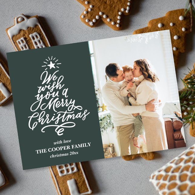 Green Tree Merry Christmas Family Photo  Holiday Card (Creator Uploaded)