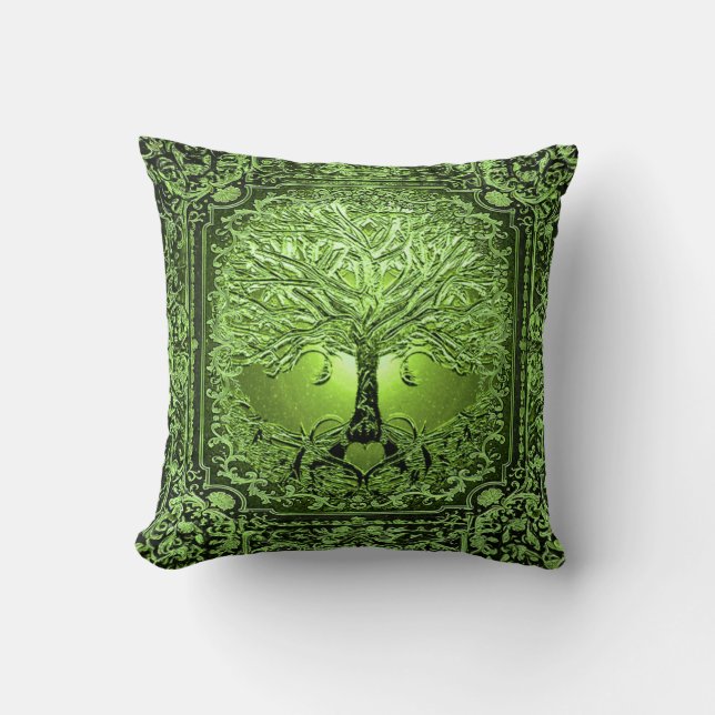 Green Tree of Life Ancient Rustic Cushion (Front)