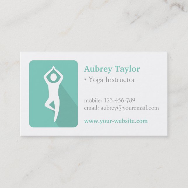 Green Tree Pose Logo Yoga Business Cards (Front)