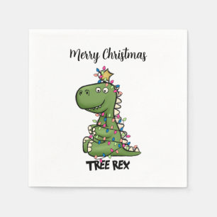Green Tree Rex Dino Lights Merry Christmas Paper Napkin