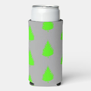 Green tree silhouette on grey seltzer can cooler