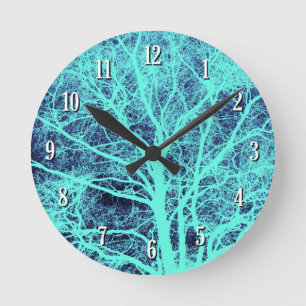 Green tree silhouette round clock