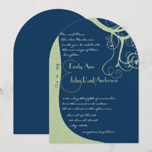 Green Tree Swirls on Midnight Wedding Invitation
