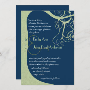 Green Tree Swirls on Midnight Wedding Invitation