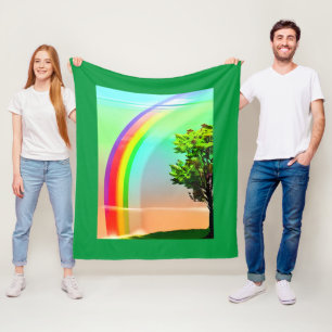 Green Tree Under a Rainbow Fleece Blanket