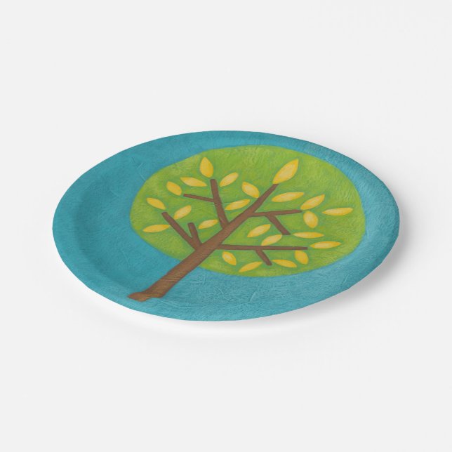 Green Tree with Yellow Leaves by Chariklia Zarris Paper Plate (Angled)