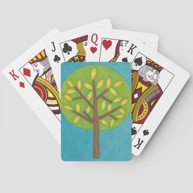 Green Tree with Yellow Leaves by Chariklia Zarris Playing Cards (Back)