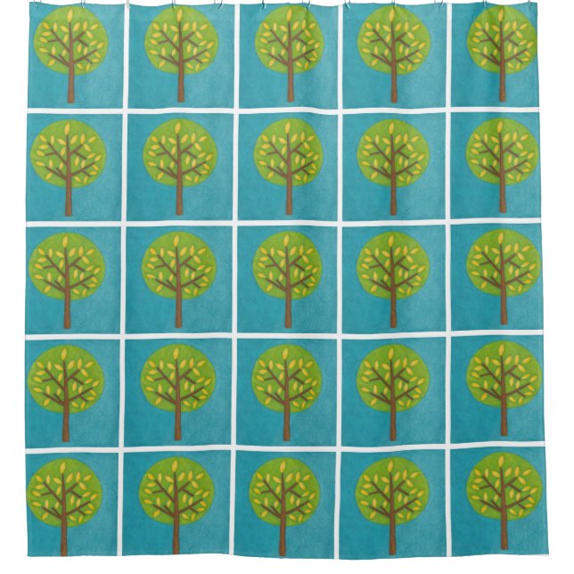 Green Tree with Yellow Leaves by Chariklia Zarris Shower Curtain (Front)