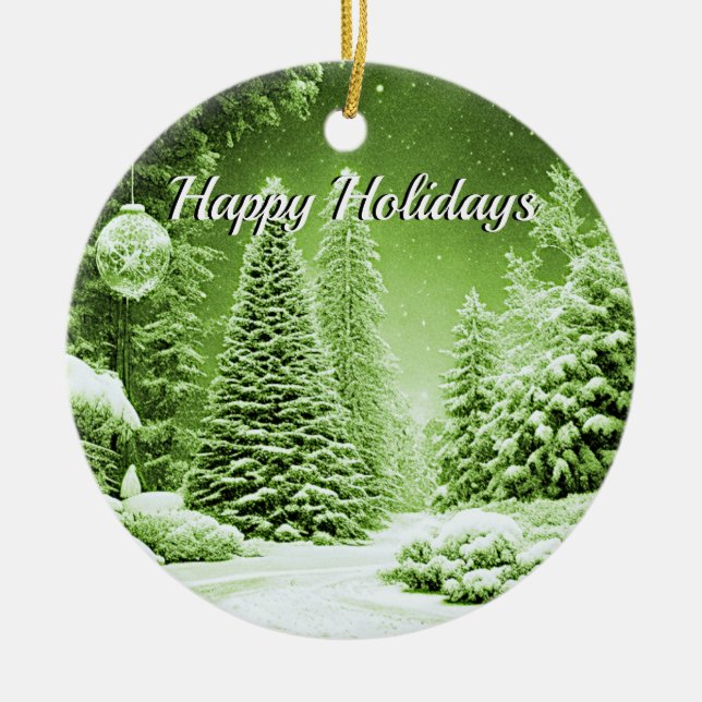 Green Trees Christmas Balls Holiday Ornament (Front)