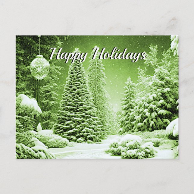 Green Trees Christmas Balls Holiday Postcard (Front)