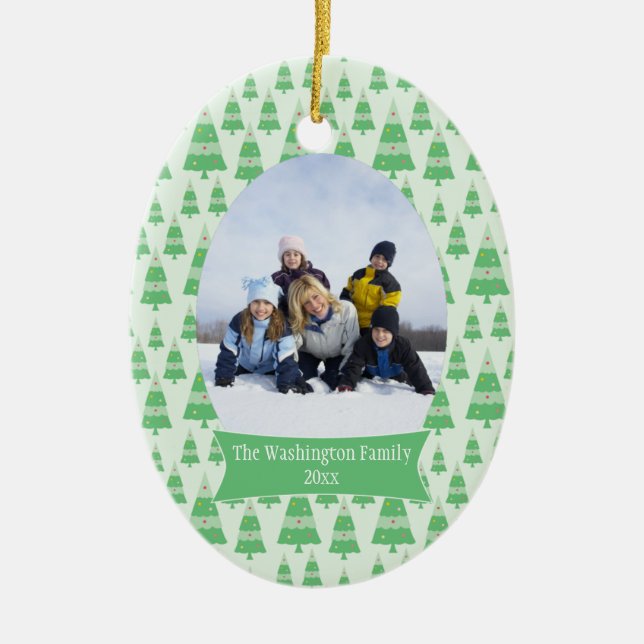 Green trees Christmas holiday photo ornament (Front)