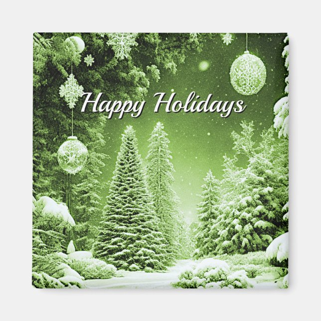  Green Trees Holiday Christmas Magnet (Front)