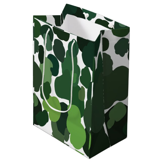 Green Trees Modern Tropical Rainforest Pattern Medium Gift Bag (Front Angled)