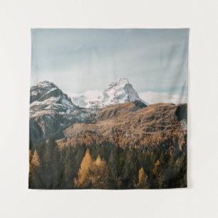 GREEN TREES NEAR SNOW COVERED MOUNTAIN DURING DAYT TAPESTRY