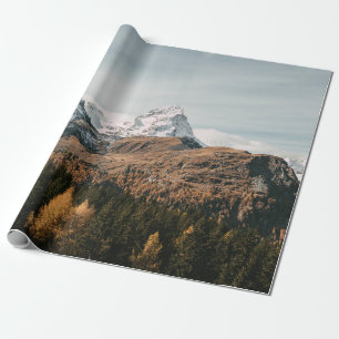 GREEN TREES NEAR SNOW COVERED MOUNTAIN DURING DAYT WRAPPING PAPER