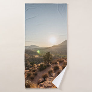 GREEN TREES ON BROWN MOUNTAIN DURING DAYTIME BATH TOWEL