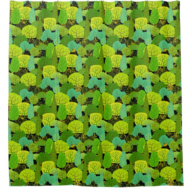 Green trees pattern 01.b. Black BG Shower Curtain (Front)
