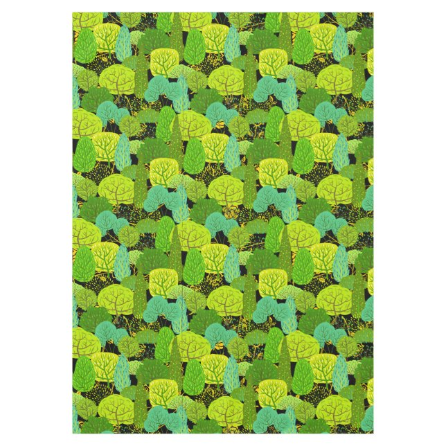 Green trees pattern 01.b. Black BG Tablecloth (Front)