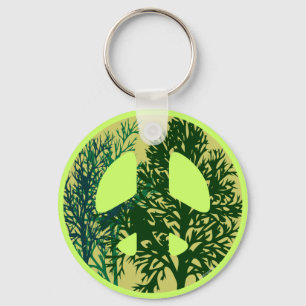 Green Trees Peace Sign Keychain