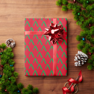 Green Trees, Red Background Pattern - Wrapping Paper