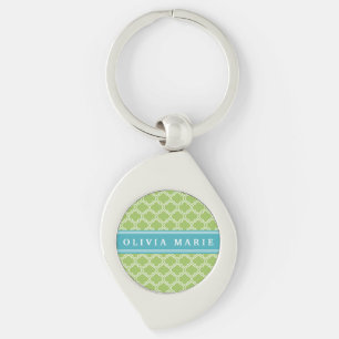 Green Trellis Vibrant Blue Name Template Key Ring