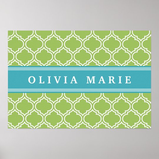 Green Trellis Vibrant Blue Name Template Poster