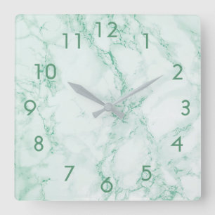 Green trendy marble square wall clock