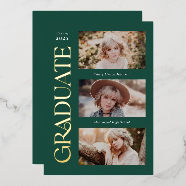 Green Trendy Serif Multiple Photo Graduation  (Front/Back)