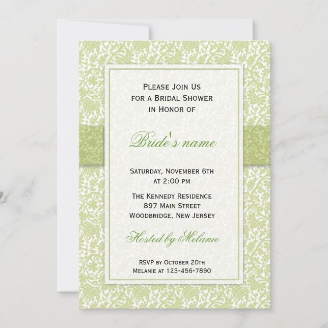 Green : : Trendy Wedding Bridal Shower Invitations (Front)