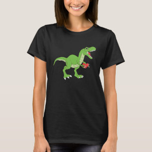 Green Trex V Day Kids Cute rex Holding A Red Heart T-Shirt