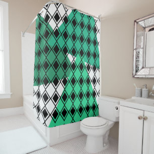 Green Triangle Harlequin  Shower Curtain