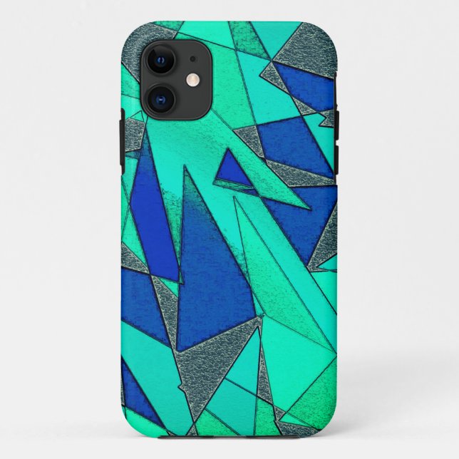 Green triangular cutouts on blue background, rough Case-Mate iPhone case (Back)